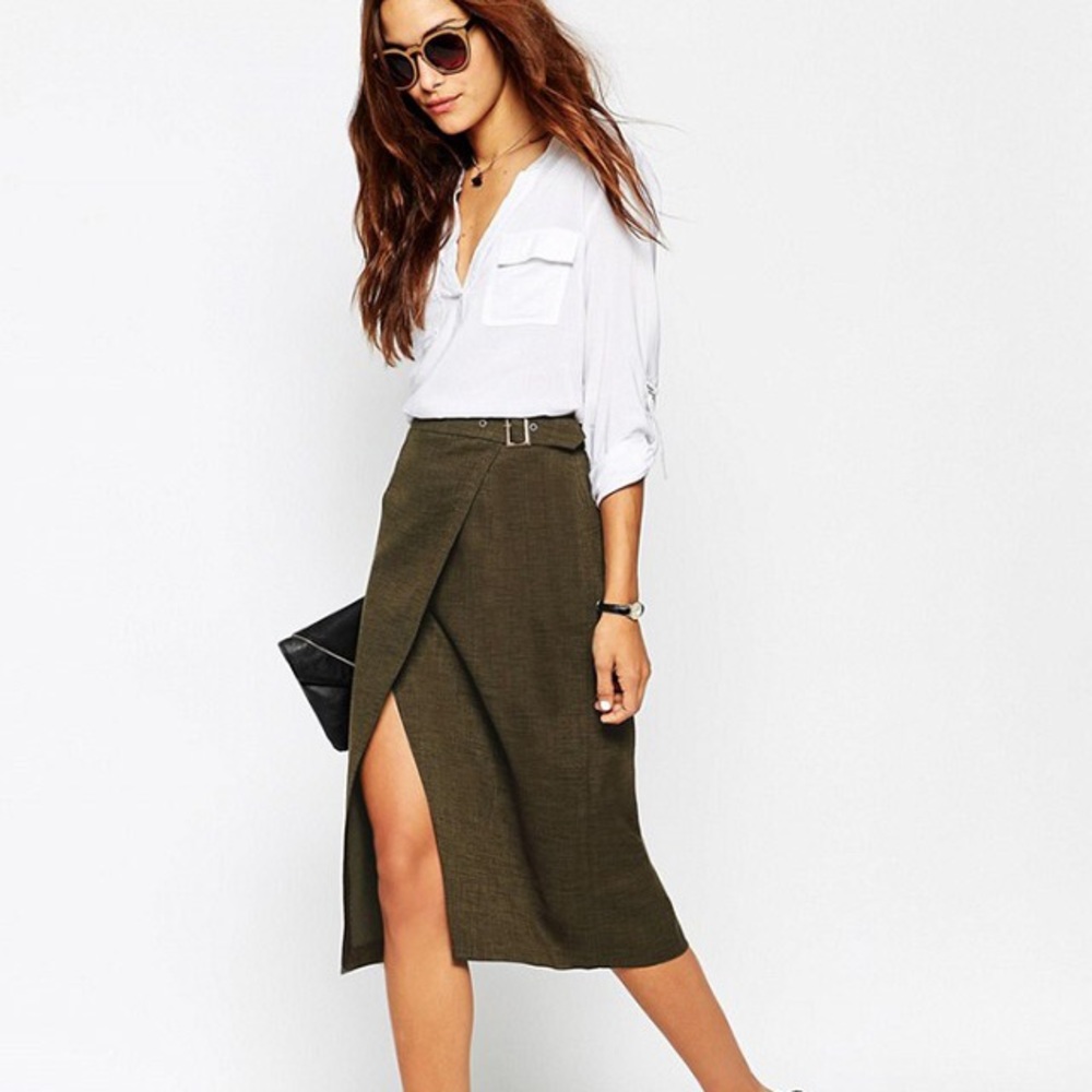 ASOS Wrap Buckle Skirt in Olive